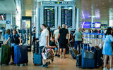 Passengers at Ben Gurion International Airport, near Tel Aviv, August 1, 2024. (Avshalom Sassoni/Flash90)