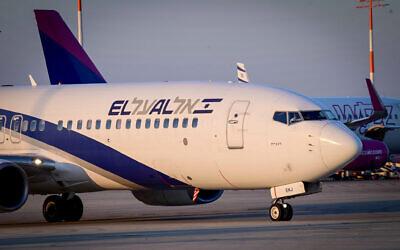 An El Al plane arrives from France at  Ben Gurion airport near Tel Aviv, August 1, 2024. (Tomer Neuberg / Flash90)