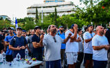 Israelis hold a gender-separated protest prayer event in Tel Aviv's Dizengoff Square, organized after the municipality rejected a request for gender-segregated prayers there during the upcoming Yom Kippur, in Tel Aviv, August 8, 2024. (Avshalom Sassoni/Flash90)