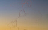 An Israeli anti-missile system intercepts drones fired from Lebanon over the Upper Galilee, on August 10, 2024. (Ayal Margolin/Flash90)