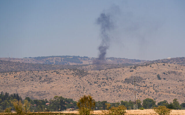 A forest fire caused from rockets fired from Lebanon, near the northern Israeli town of Kiryat Shmona, August 13, 2024. (Ayal Margolin/Flash90) A forest fire caused from rockets fired from Lebanon, near the northern Israeli town of Kiryat Shmona, August 13, 2024. (Ayal Margolin/Flash90)