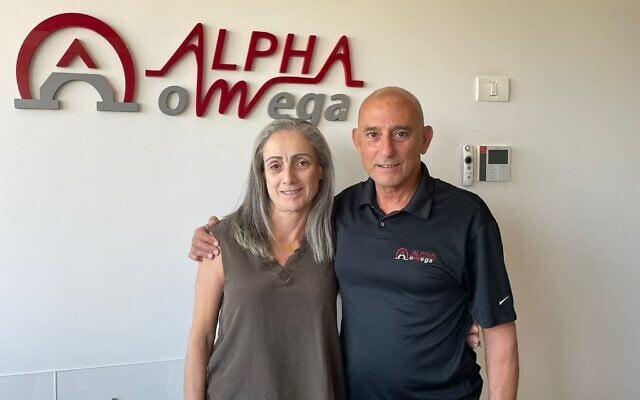 Reem and Imad Younis at Alpha Omega company headquarters, August 7, 2024. (Courtesy)