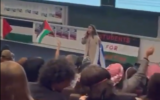 Sydney University students attend a meeting on August 8, 2024, during which they passed a motion supporting 'armed resistance' with the goal of establishing a single Palestinian state 'from the river to the sea.' (Screen capture: X/Australian Jewish Association, used in accordance with Clause 27a of the Copyright Law)