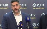 Osama Abu Irshaid speaks at a press conference organized by the Council on American-Islamic Relations on August 12, 2024. (Screen capture/YouTube)