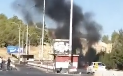Smoke is seen rising from the site of an alleged Israeli airstrike in Syria, near the border with Lebanon, said to have killed one Hezbollah operative and three Palestinian Islamic Jihad operatives, in this screenshot from social media. (Screen capture via X, used in accordance with Clause 27a of the Copyright Law)