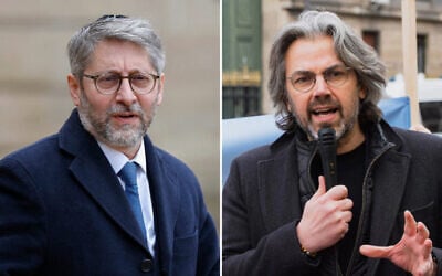 Left: Chief Rabbi of France Haim Korsia (Ludovic Marin / AFP), Right: French MP Aymeric Caron (AFP)