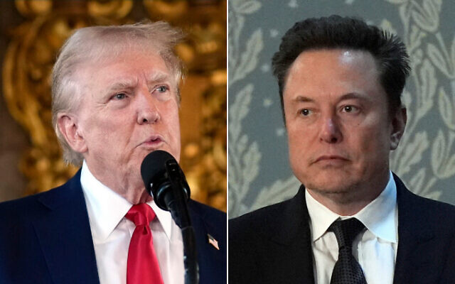 Republican presidential nominee former President Donald Trump (left) speaks to reporters at his Mar-a-Lago estate in Palm Beach on August 8, 2024. (AP Photo/Alex Brandon); Elon Musk arrives before a joint meeting of Congress at the Capitol in Washington, July 24, 2024. (AP Photo/Julia Nikhinson) Republican presidential nominee former President Donald Trump (left) speaks to reporters at his Mar-a-Lago estate in Palm Beach on August 8, 2024. (AP Photo/Alex Brandon); Elon Musk arrives before a joint meeting of Congress at the Capitol in Washington, July 24, 2024. (AP Photo/Julia Nikhinson)