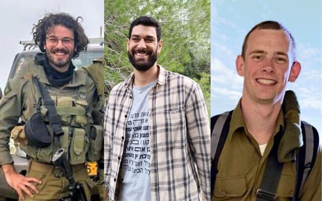 L to R: Sgt. First Class (res.) Nitai Metodi, Sgt. Maj. (res.) Yaniv Itzhak Oren and Sgt. First Class (res.) Danil Pechenyuk. (IDF) L to R: Sgt. First Class (res.) Nitai Metodi, Sgt. Maj. (res.) Yaniv Itzhak Oren and Sgt. First Class (res.) Danil Pechenyuk. (IDF)