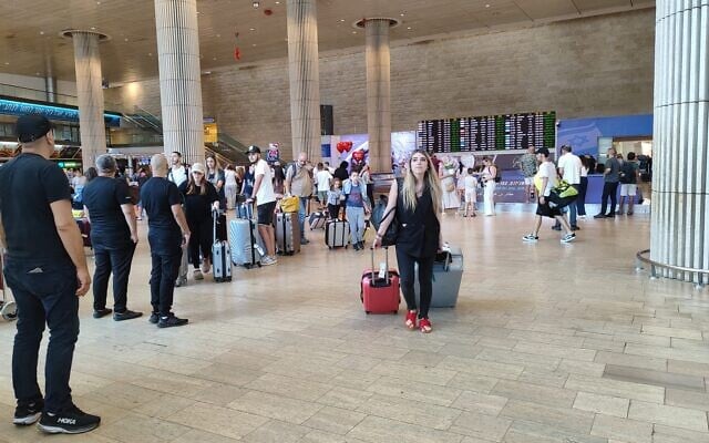 Arrivals hall at Ben Gurion Airport, on Sunday August 4, 2024. (Gavriel Fiske/Times of Israel)