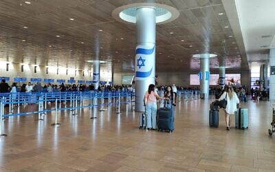 Departures hall at Ben Gurion Airport, on Sunday August 4, 2024. (Gavriel Fiske/Times of Israel)