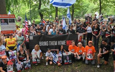 Hundreds mark hostage Ariel Bibas's 5th birthday in Central Park, New York City, August 4, 2024. (Liri Agami, Dani Tenenbaum)