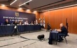 Yisrael Beytenu chief and former defense minister Avigdor Liberman testifying before an independent civilian commission investigating the events leading up to October 7, August 18, 2024. (Civilian Commission of Inquiry)