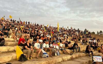 Participants in the August 28, 2024, hostage families convoy from Tel Aviv to Kibbutz Be'eri. (Courtesy Hostages and Missing Families Forum)