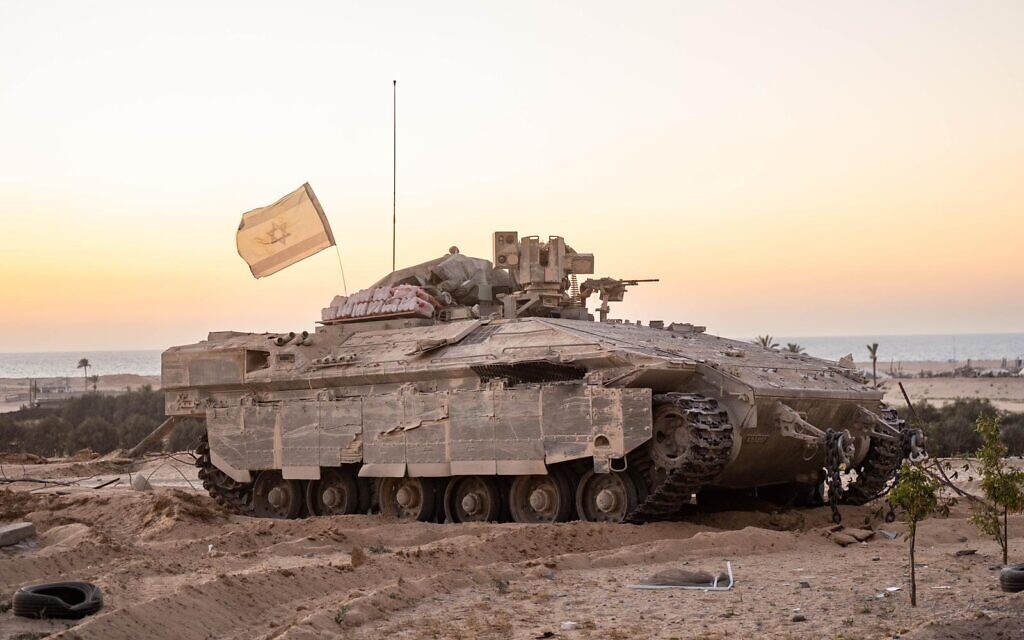 An IDF APC operates in the Gaza Strip, in an image released on August 19, 2024. (Israel Defense Forces)