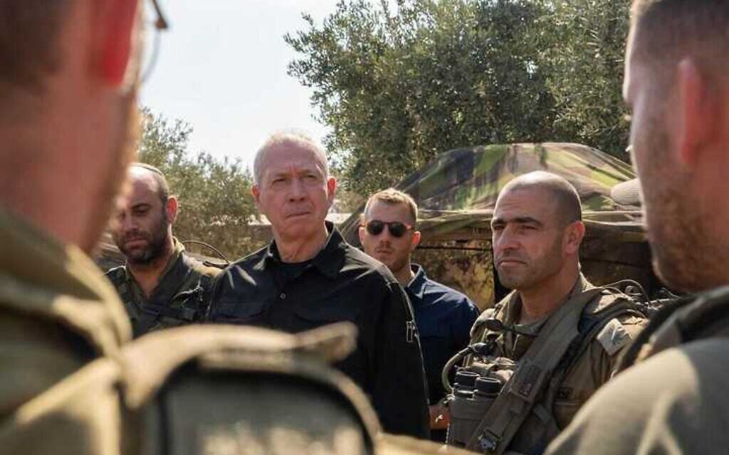 Defense Minster Yoav Gallant speaks to reservists during a drill in northern Israel, August 7, 2024 (Ariel Hermoni/Defense Ministry)