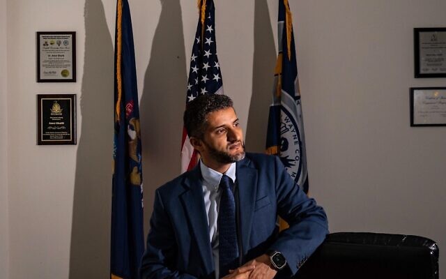 Hamtramck Mayor Amer Ghalib is photographed in his office at the City Hall in Hamtramck, Michigan, September 10, 2023. (Salwan Georges/The Washington Post via Getty Images via JTA) Hamtramck Mayor Amer Ghalib is photographed in his office at the City Hall in Hamtramck, Michigan, September 10, 2023. (Salwan Georges/The Washington Post via Getty Images via JTA)