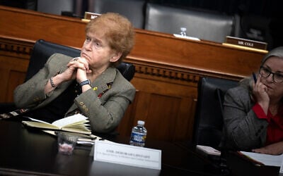 US Special Envoy To Monitor And Combat Antisemitism Deborah Lipstadt listens during a roundtable discussion about gender-based violence against Israeli women in the Israel-Hamas war, on Capitol Hill on February 14, 2024 in Washington, DC. (Brendan Smialowski / AFP)