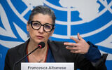 UN Special Rapporteur on the Rights Situation in the Palestinian Territories Francesca Albanese speaks at a press conference during a session of the UN Human Rights Council, in Geneva, Switzerland, March 27, 2024. (Fabrice Coffrini / AFP)