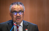 World Health Organization (WHO) Director-General Tedros Adhanom Ghebreyesus delivers his speech on the opening day of the 77th World Health Assembly, in Geneva on May 27, 2024. (Fabrice COFFRINI / AFP)