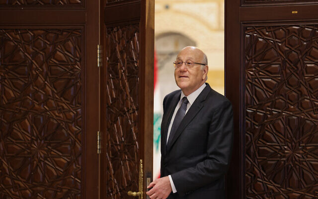 Lebanon's caretaker Prime Minister Najib Mikati arrives to meet Germany's Foreign Minister Annalena Baerbock (not pictured) in Beirut on June 25, 2024. (Anwar AMRO / AFP) Lebanon's caretaker Prime Minister Najib Mikati arrives to meet Germany's Foreign Minister Annalena Baerbock (not pictured) in Beirut on June 25, 2024. (Anwar AMRO / AFP)