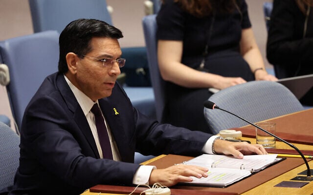 Ambassador Danny Danon speaks during a UN Security Council meeting on the situation in the Middle East, including the Palestinian question, at the United Nations headquarters on August 22, 2024, in New York City. (Michael M. Santiago / GETTY IMAGES NORTH AMERICA / Getty Images via AFP) Ambassador Danny Danon speaks during a UN Security Council meeting on the situation in the Middle East, including the Palestinian question, at the United Nations headquarters on August 22, 2024, in New York City. (Michael M. Santiago / GETTY IMAGES NORTH AMERICA / Getty Images via AFP)