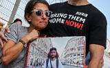 Rachel Goldberg and Jonathan Polin, parents of Israeli hostage Hersh Goldberg-Polin, attend a demonstration by the families of the hostages taken captive by Hamas in the Gaza Strip, August 29, 2024, days before their son's body was recovered by Israeli forces on August 31, with indications that he had been killed within 48 hours of its recovery. (JACK GUEZ / AFP)