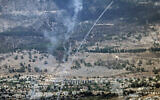 Rockets fired from southern Lebanon are intercepted by Israel's Iron Dome air defense system over the Upper Galilee region in northern Israel on September 4, 2024. (Jalaa MAREY / AFP)