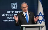Prime Minister Benjamin Netanyahu gives a press conference at the Government Press Office in Jerusalem on September 4, 2024. (ABIR SULTAN / POOL / AFP)