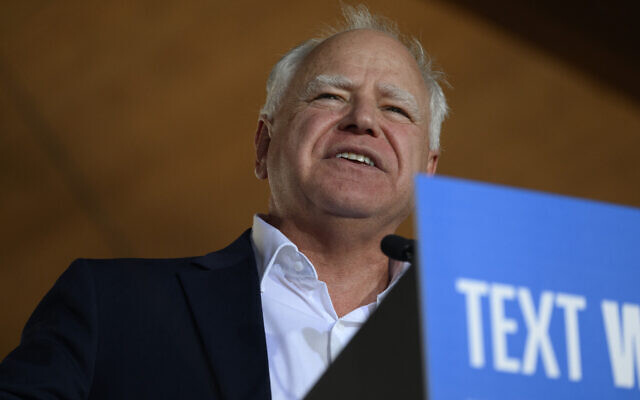 Democratic vice presidential nominee Minnesota Governor Tim Walz speaks to a gathered crowd of supporters during a campaign rally at the Highmark Amphitheater on September 5, 2024 in Erie, Pennsylvania (JEFF SWENSEN / GETTY IMAGES NORTH AMERICA / Getty Images via AFP) Democratic vice presidential nominee Minnesota Governor Tim Walz speaks to a gathered crowd of supporters during a campaign rally at the Highmark Amphitheater on September 5, 2024 in Erie, Pennsylvania (JEFF SWENSEN / GETTY IMAGES NORTH AMERICA / Getty Images via AFP)
