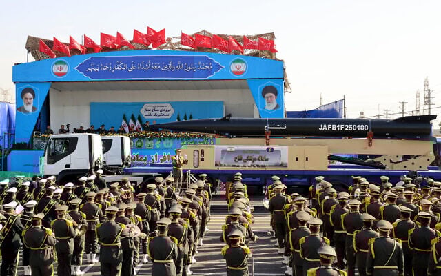 A 'Fattah' missile is displayed during the annual military parade marking the anniversary of the outbreak of Iran's 1980-1988 war with Saddam Hussein's Iraq, in Tehran on September 21, 2024. (Atta Kenare/AFP) A 'Fattah' missile is displayed during the annual military parade marking the anniversary of the outbreak of Iran's 1980-1988 war with Saddam Hussein's Iraq, in Tehran on September 21, 2024. (Atta Kenare/AFP)