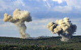 Smoke billows from the site of an Israeli strike that targeted the outskirts of the southern Lebanese village of Zibqin on September 22, 2024. (Kawnat Haju / AFP)