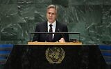 US Secretary of State Antony Blinken speaks during the Summit of the Future on the sidelines of the UN General Assembly in New York on September 23, 2024. (Timothy A. Clary/AFP)