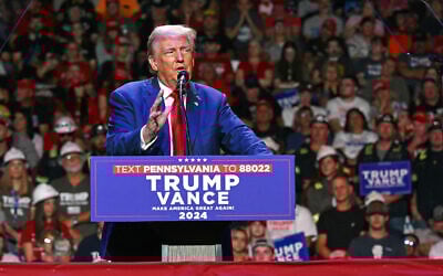 Former US president and Republican presidential candidate Donald Trump speaks during a campaign rally at Ed Fry Arena in Indiana, Pennsylvania, on September 23, 2024. (Jim WATSON / AFP)