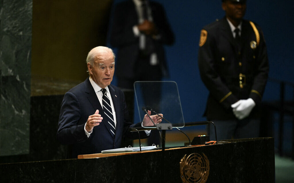 US President Joe Biden speaks during the 79th Session of the United Nations General Assembly at the United Nations headquarters in New York City on September 24, 2024. (ANGELA WEISS / AFP)