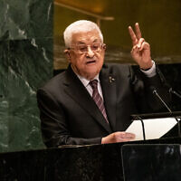 Palestinian Authority President Mahmoud Abbas speaks during the United Nations General Assembly (UNGA) on September 26, 2024 in New York City. (Stephanie Keith/Getty Images/AFP)