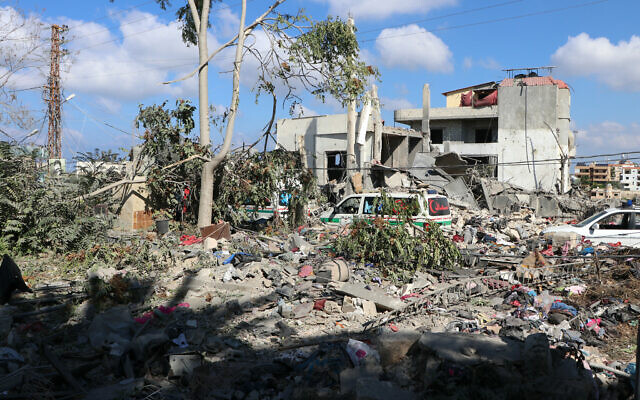 The aftermath of an Israeli airstrike which it said was carried out against Hezbollah targets in Tayr Dibba, on September 29, 2024 (AFP) The aftermath of an Israeli airstrike which it said was carried out against Hezbollah targets in Tayr Dibba, on September 29, 2024 (AFP)