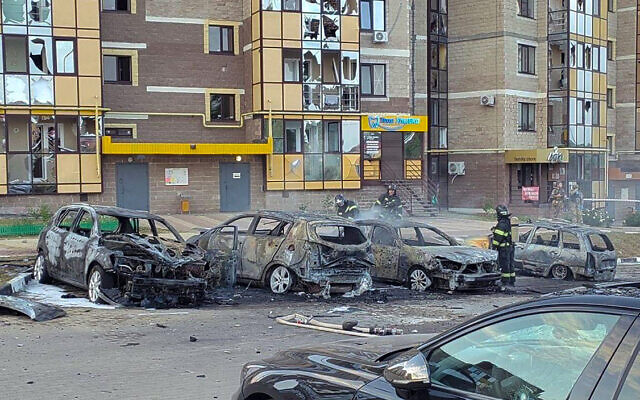 This photo released by Belgorod regional governor Vyacheslav Gladkov's Telegram channel on Sept. 2, 2024 shows firefighters extinguishing burning cars in the courtyard of an apartment building after a missile attack by the Armed Forces of Ukraine on the city of Belgorod, Russia. (Belgorod Region Governor Vyacheslav Gladkov Telegram channel via AP) This photo released by Belgorod regional governor Vyacheslav Gladkov's Telegram channel on Sept. 2, 2024 shows firefighters extinguishing burning cars in the courtyard of an apartment building after a missile attack by the Armed Forces of Ukraine on the city of Belgorod, Russia. (Belgorod Region Governor Vyacheslav Gladkov Telegram channel via AP)