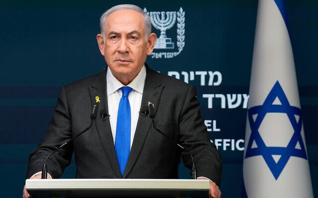 Prime Minister Benjamin Netanyahu speaks during a news conference in Jerusalem, September 2, 2024. (AP Photo/Ohad Zwigenberg, Pool)