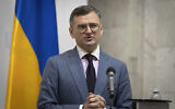 Ukrainian Foreign Minister Dmytro Kuleba speaks during a press conference in Kyiv, Ukraine, May 21, 2024. (Efrem Lukatsky/AP)