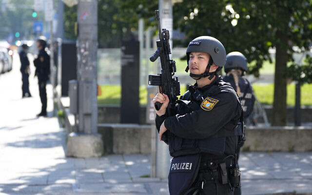 Police officers patrol near a scene after a gunman opened fire near the Israeli Consulate in Munich, Germany, Sept. 5, 2024. (AP Photo/Matthias Schrader) Police officers patrol near a scene after a gunman opened fire near the Israeli Consulate in Munich, Germany, Sept. 5, 2024. (AP Photo/Matthias Schrader)