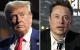 This combination photo shows Republican presidential nominee former President Donald Trump at a campaign event in New York, Sept. 5, 2024, left, and Tesla and SpaceX CEO Elon Musk at the European Jewish Association's conference in Krakow, Poland, Jan. 22, 2024. (AP)