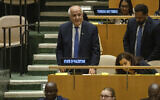 Riyad Mansour, Palestinian ambassador to the United Nations, arrives at the 79th session of the United Nations General Assembly, September 10, 2024, at the United Nations. (AP Photo/Yuki Iwamura)