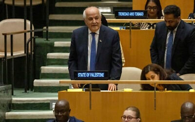 Riyad Mansour, Palestinian ambassador to the United Nations, arrives at the 79th session of the United Nations General Assembly, September 10, 2024, at the United Nations. (AP Photo/Yuki Iwamura)