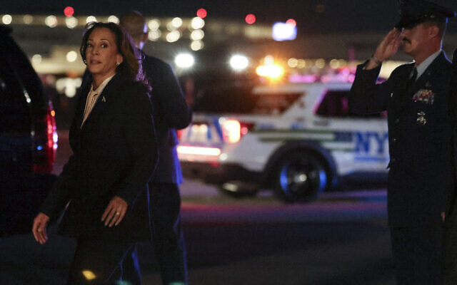 US Democratic presidential nominee Vice President Kamala Harris arrives at LaGuardia Airport, Wednesday, Sept. 11, 2024, in New York. (AP Photo/Yuki Iwamura)