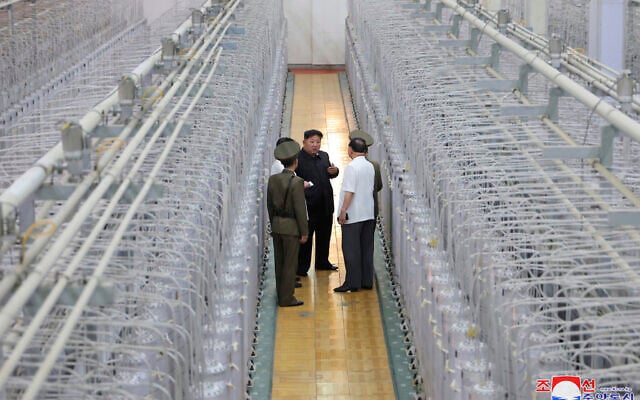 This undated photo provided on September 13, 2024, by the North Korean government shows its leader Kim Jong Un, center, on an inspecting visit at what they say is an institute of nuclear weapons and a facility for nuclear materials at an undisclosed location in North Korea. (Korean Central News Agency/Korea News Service via AP) This undated photo provided on September 13, 2024, by the North Korean government shows its leader Kim Jong Un, center, on an inspecting visit at what they say is an institute of nuclear weapons and a facility for nuclear materials at an undisclosed location in North Korea. (Korean Central News Agency/Korea News Service via AP)