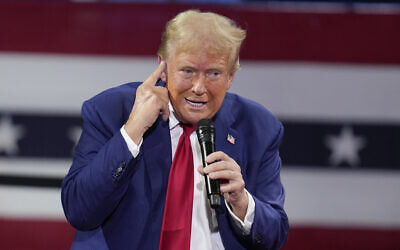 US presidential candidate Donald Trump speaks during a town hall event at the Dort Financial Center in Flint, Michigan, 
September 17, 2024. (AP Photo/Paul Sancya)