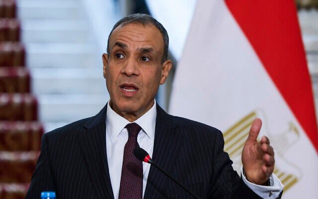 Egypt's Foreign Minister Badr Abdelatty attends a joint press conference with US Secretary of State Antony Blinken, not pictured, in Tahrir Palace in Cairo, Egypt Wednesday, Sept. 18, 2024. (Evelyn Hockstein/Pool Photo via AP)