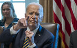 US President Joe Biden speaks during a meeting with the members of his cabinet and first lady Jill Biden, in the Cabinet Room of the White House, Friday, September 20, 2024. (AP Photo/Manuel Balce Ceneta)