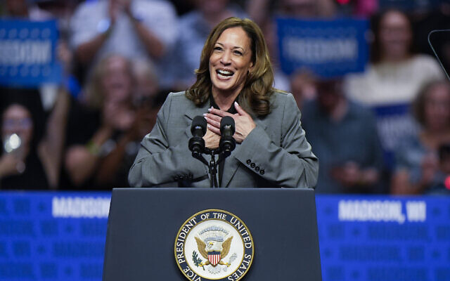 Democratic presidential nominee US Vice President Kamala Harris speaks at a campaign event, September 20, 2024, in Madison, Wisconsin. (AP Photo/Morry Gash)