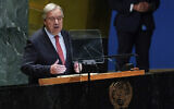 United Nations Secretary-General António Guterres addresses the 79th session of the United Nations General Assembly, Sept. 24, 2024, at the UN headquarters. (AP Photo/Julia Demaree Nikhinson).
